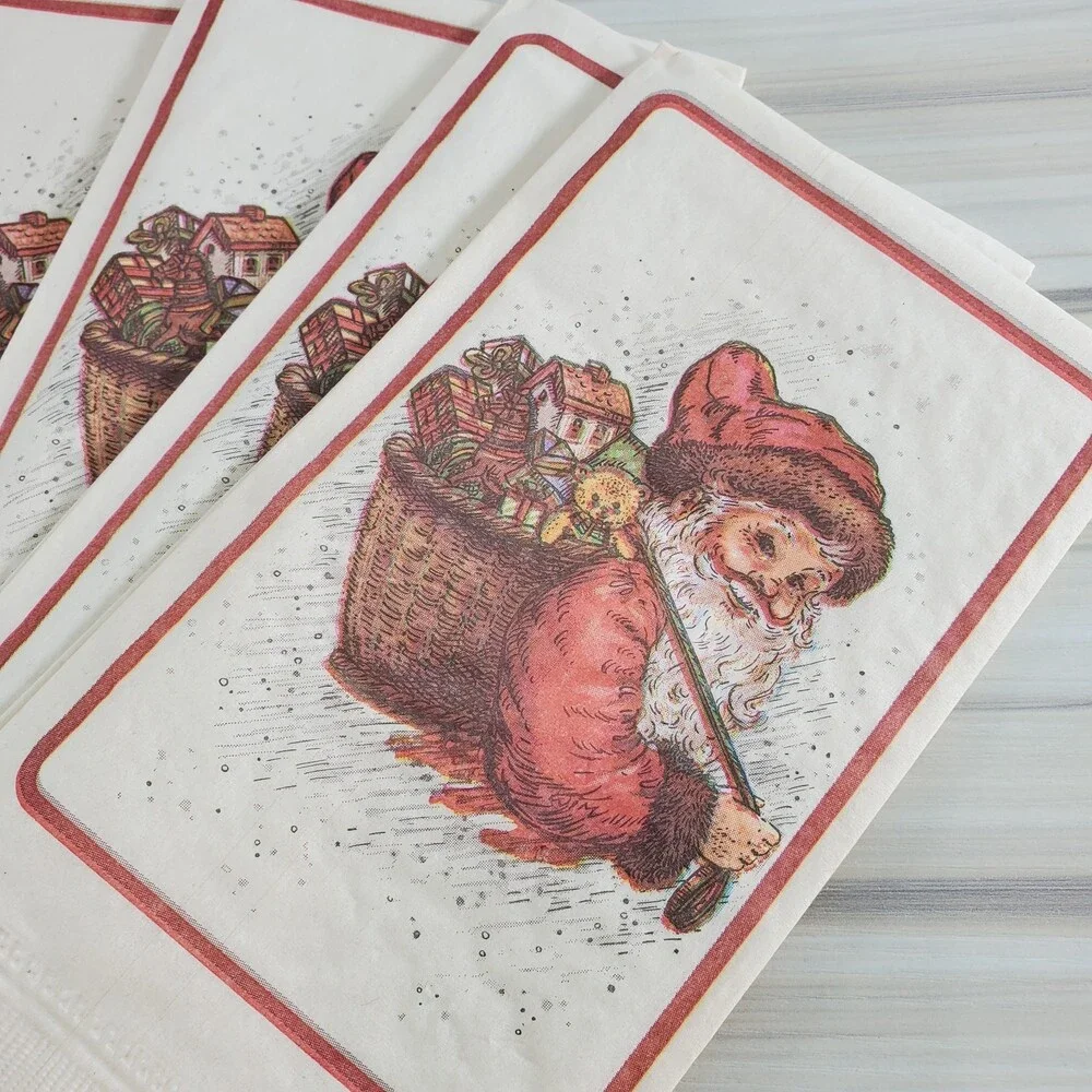 Vintage 1986 Santa Napkins and Tin Set 11 Christmas Potpourri Press